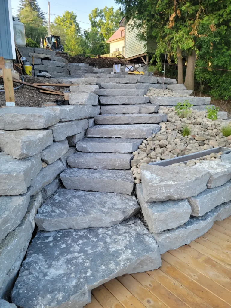 Armour stone steps at lakefront property